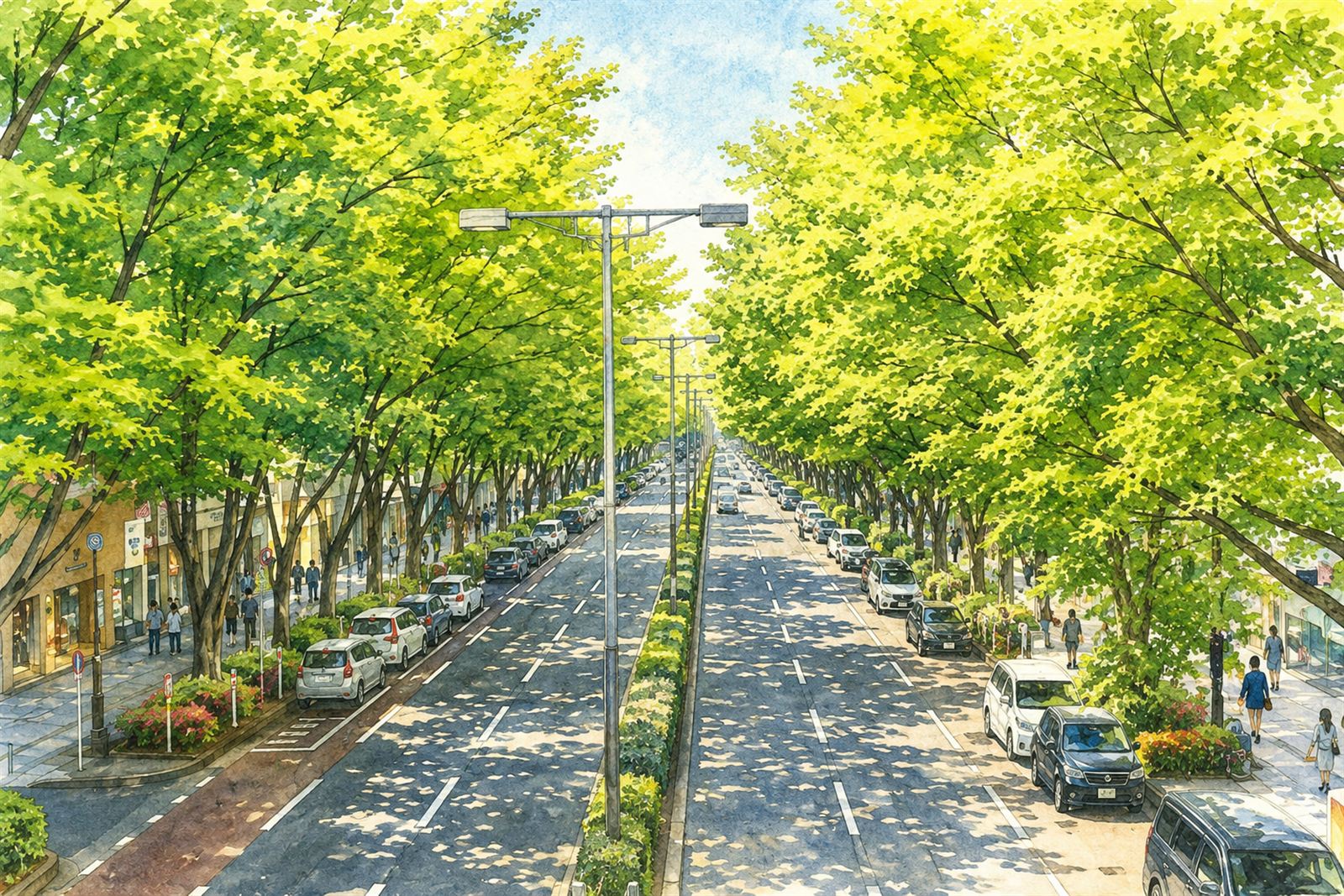 表参道のいちょう並木のイラスト